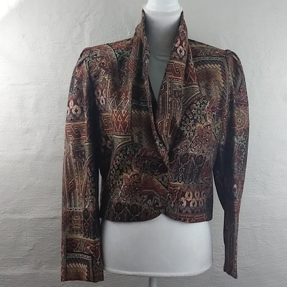 C.C. Magic by Toni Brown Multicolor Shawl Collar Long Sleeve Cropped Blazer - Picture 4 of 13
